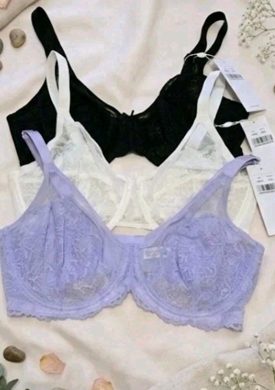 Nwt HSIA  Bundle Of 3 Unlined Lace Soft Mesh Underwire Minimizer Bras Size 36DD